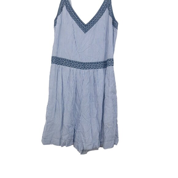 Japna Striped Blue & White Romper With Embroidered Trim - Womens Medium - Picture 3 of 10